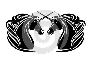 unicorn horse profile heads with crossed horns vector design