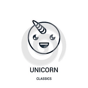 unicorn icon vector from classics collection. Thin line unicorn outline icon vector illustration. Linear symbol