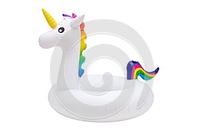 Unicorn inflatable buoy ring isolated on white background, Lifebuoy kids swimming safety