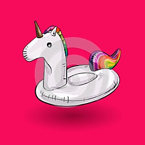 Unicorn inflatable pool float. Vector illustration.