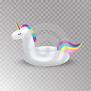 Unicorn inflatable swimming pool ring, tube, float. Vector realistic 3d unicorn icon.