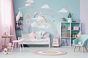 Unicorn kids room pink. Generate Ai