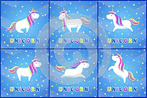 Unicorn Magic Animal Posters with Text Set Vector