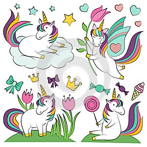 Unicorn magic design element set.