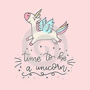 Unicorn and Magic Doodles. Cute unicorn and pony collection with magic items. Unicorn pattern. Vector doodles illustrations. photo