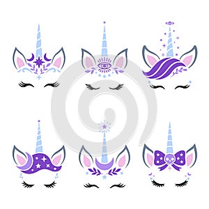 Unicorn magic face vector. Boho collection. Cute animals