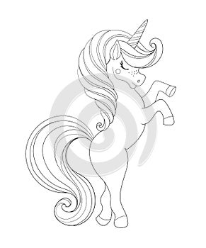 Unicorn, magic horse, Linear hand drawing. Children s coloring book for educational activities in kindergarten, invitations,