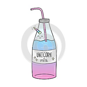 Unicorn milk drink vector illustration sticker