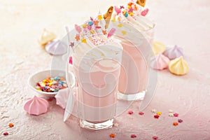 Unicorn milkshakes with sprinkles