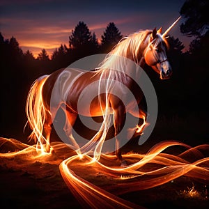 Unicorn, mystic legendary creature, glowing light painting aura illuminated