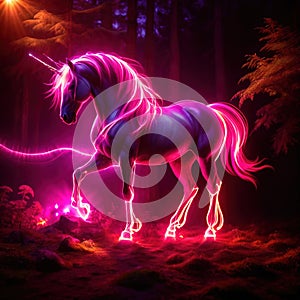 Unicorn, mystic legendary creature, glowing light painting aura illuminated