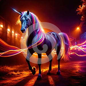 Unicorn, mystic legendary creature, glowing light painting aura illuminated