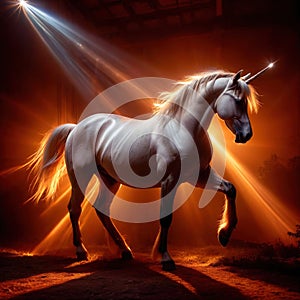 Unicorn, mystic legendary creature, glowing light painting aura illuminated