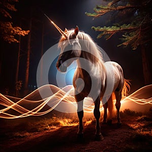 Unicorn, mystic legendary creature, glowing light painting aura illuminated