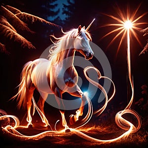 Unicorn, mystic legendary creature, glowing light painting aura illuminated