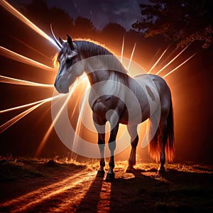 Unicorn, mystic legendary creature, glowing light painting aura illuminated