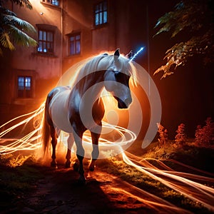 Unicorn, mystic legendary creature, glowing light painting aura illuminated