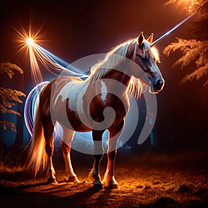 Unicorn, mystic legendary creature, glowing light painting aura illuminated