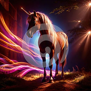 Unicorn, mystic legendary creature, glowing light painting aura illuminated