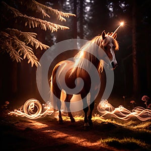 Unicorn, mystic legendary creature, glowing light painting aura illuminated