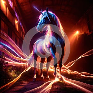 Unicorn, mystic legendary creature, glowing light painting aura illuminated