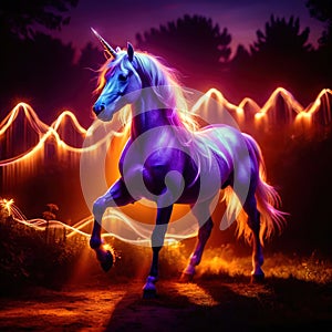 Unicorn, mystic legendary creature, glowing light painting aura illuminated