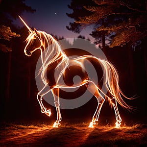 Unicorn, mystic legendary creature, glowing light painting aura illuminated