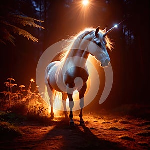 Unicorn, mystic legendary creature, glowing light painting aura illuminated