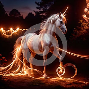 Unicorn, mystic legendary creature, glowing light painting aura illuminated