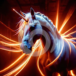 Unicorn, mystic legendary creature, glowing light painting aura illuminated