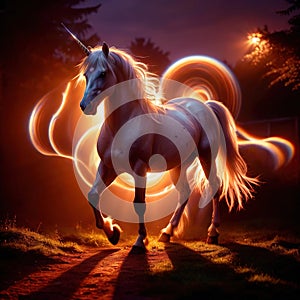 Unicorn, mystic legendary creature, glowing light painting aura illuminated