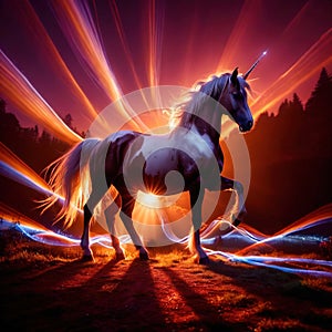 Unicorn, mystic legendary creature, glowing light painting aura illuminated