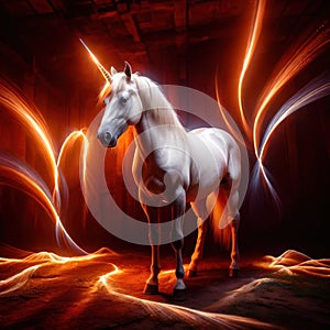 Unicorn, mystic legendary creature, glowing light painting aura illuminated