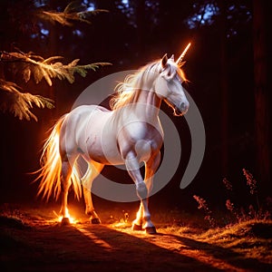 Unicorn, mystic legendary creature, glowing light painting aura illuminated