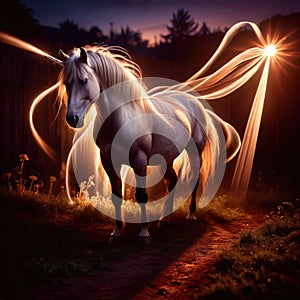 Unicorn, mystic legendary creature, glowing light painting aura illuminated