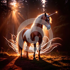 Unicorn, mystic legendary creature, glowing light painting aura illuminated