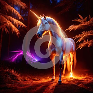 Unicorn, mystic legendary creature, glowing light painting aura illuminated