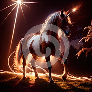 Unicorn, mystic legendary creature, glowing light painting aura illuminated