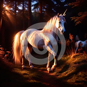 Unicorn, mystic legendary creature, glowing light painting aura illuminated