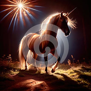 Unicorn, mystic legendary creature, glowing light painting aura illuminated