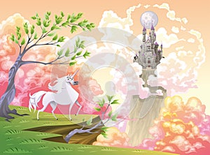 Unicorn and mythological landscape photo