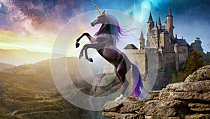 unicorn near a fairytale castle