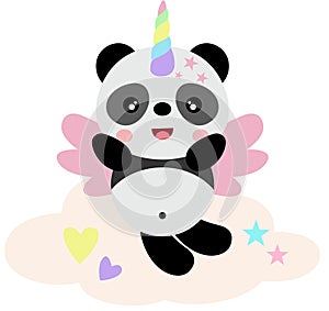 Unicorn panda with wings flying