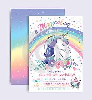 Unicorn party invitation card