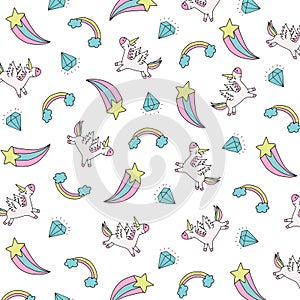 Unicorn Pattern Texture Background. Unicorn Seamless pattern isolated on white background. Cute Cartoon Unicorn textile pattern pr