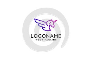 unicorn pegasus logo design icon with monoline style