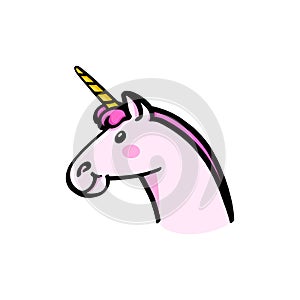 Unicorn with pink mane illustration on white background