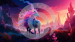 Unicorn Pony Fairy Tale Fantasy Horse Creature Magical Cute Enchanted Forest AI Generated