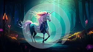 Unicorn Pony Fairy Tale Fantasy Horse Creature Magical Cute Enchanted Forest AI Generated