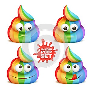 Unicorn poop emoji cartoon character stickers.